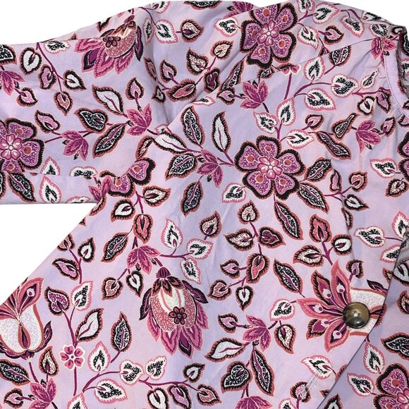 Ann Taylor Petite Floral Blouse SP Purple & Pink Cotton Blend 1654 - Picture 3 of 6